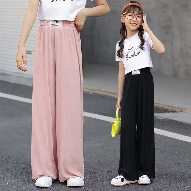 Pantaloni Ice Silk largi pentru fete, casual de vară, ușori