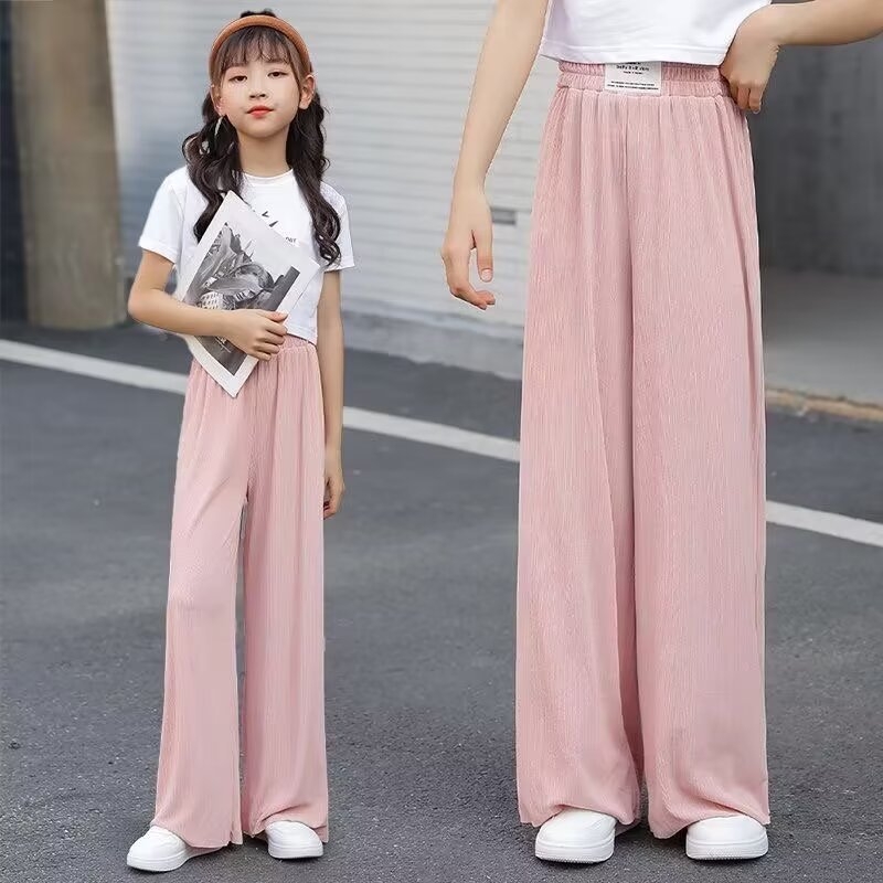 Pantaloni Ice Silk largi pentru fete, casual de vară, ușori