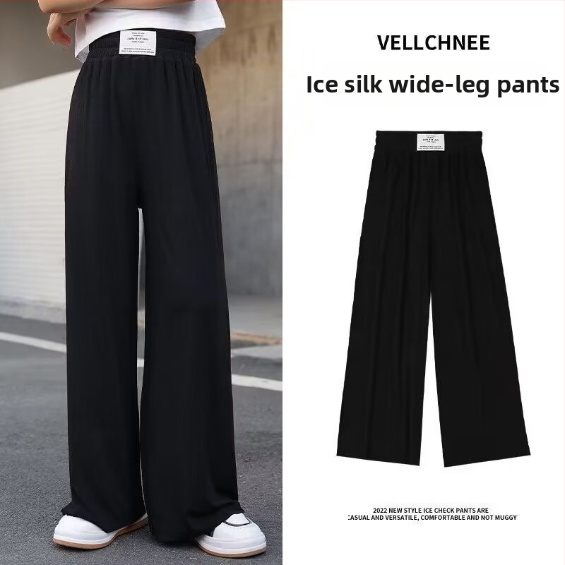 Pantaloni Ice Silk largi pentru fete, casual de vară, ușori