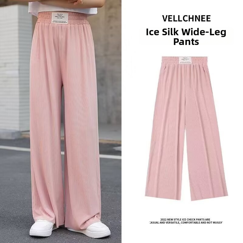 Pantaloni Ice Silk largi pentru fete, casual de vară, ușori