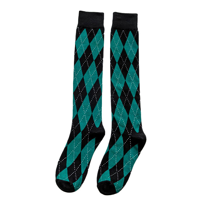 Șosete mid-calf în stil colegial, cu model diamant, alb-negru în carouri, retro