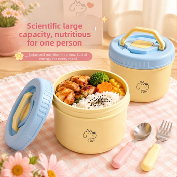 Cutie prânz ceramică rotundă, pentru angajați de birou și studenți, capacitate 1–2 L, strat unic, nefiind potrivită pentru microunde, portabilă, stil modern minimalist, model desen animat