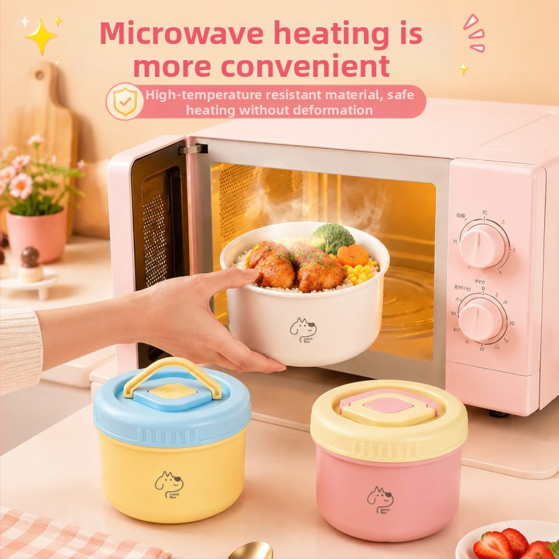 Cutie prânz ceramică rotundă, pentru angajați de birou și studenți, capacitate 1–2 L, strat unic, nefiind potrivită pentru microunde, portabilă, stil modern minimalist, model desen animat