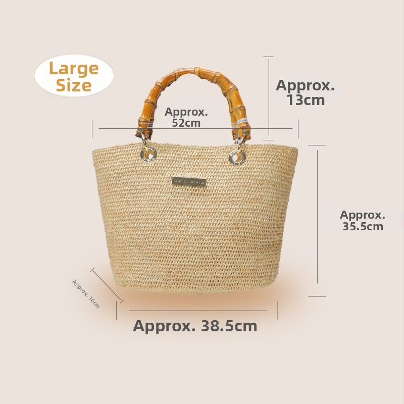 Geantă Kaishida din rafie, țesută manual, stil franțuzesc, capacitate mare, design minimalist