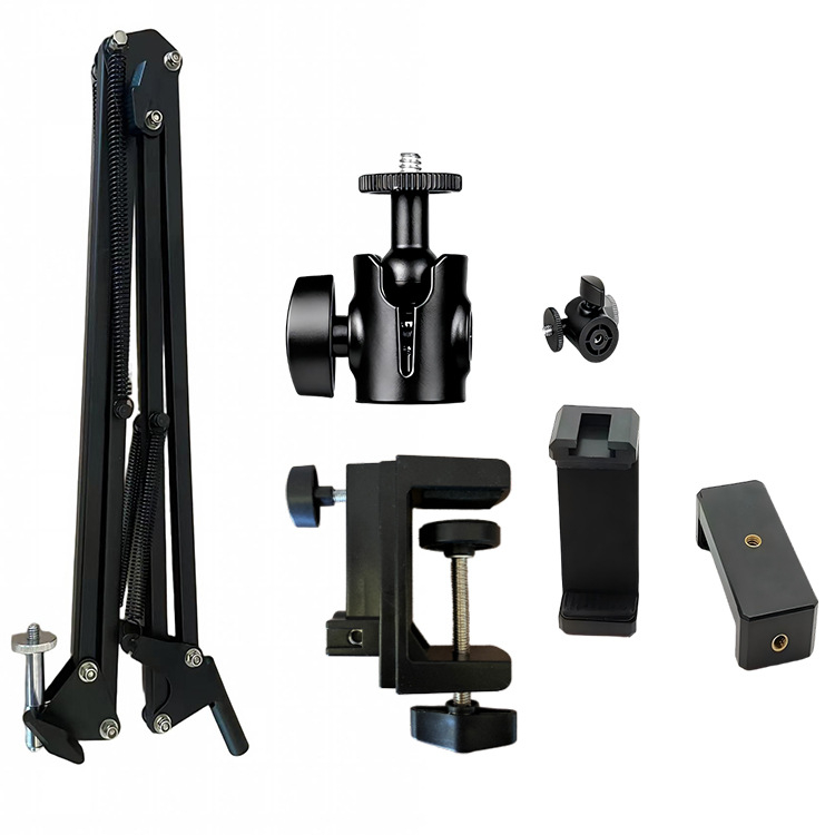 Suport universal pentru streaming cu iluminator și suport pentru telefon poziționat deasupra, pentru fotografie și videoclipuri scurte pe birou.
