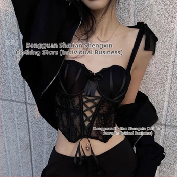 Bustier cropped cu căptușeală și oase din oțel, corset cu oase de pește, talie subțire, top cu bretele pentru club
