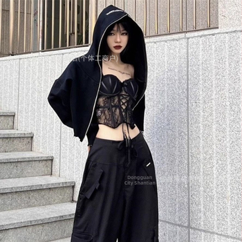 Bustier cropped cu căptușeală și oase din oțel, corset cu oase de pește, talie subțire, top cu bretele pentru club