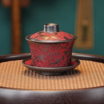 Gaiwan din lut purpuriu cu modele sculptate manual, aromă fină și umbre subtile, recipient de ceai pentru uz casnic, lucrat manual C1