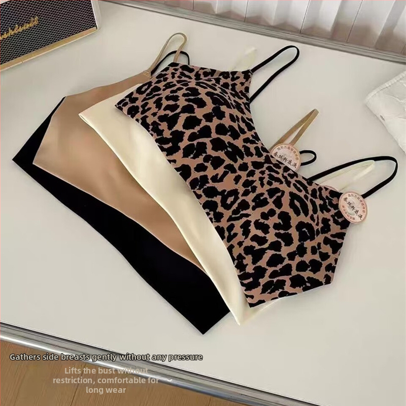 2652 Sutien leopard sexy cu spate decupat, cupe fixe, fără cusături, antiderapant, protecţie împotriva expunerii