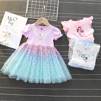 Rochie Elsa pentru fete – rochie de vară cu mânecă scurtă, imprimeu cu sirenă, pentru bebeluși și copii mici