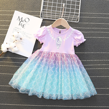 Rochie Elsa pentru fete – rochie de vară cu mânecă scurtă, imprimeu cu sirenă, pentru bebeluși și copii mici