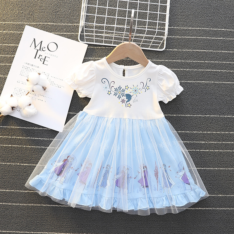 Rochie Elsa pentru fete – rochie de vară cu mânecă scurtă, imprimeu cu sirenă, pentru bebeluși și copii mici