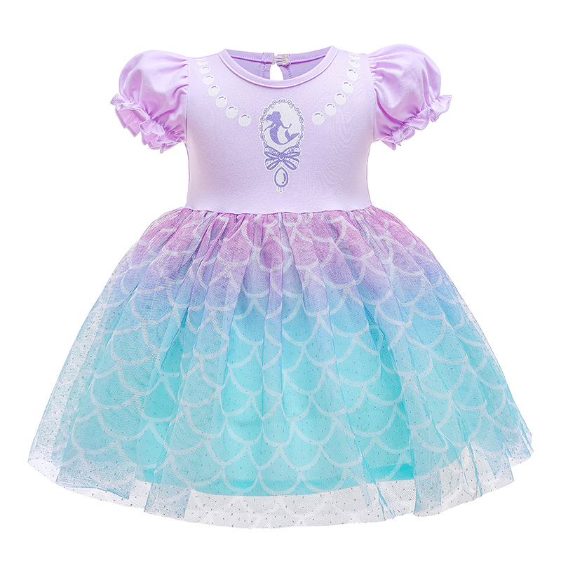 Rochie Elsa pentru fete – rochie de vară cu mânecă scurtă, imprimeu cu sirenă, pentru bebeluși și copii mici