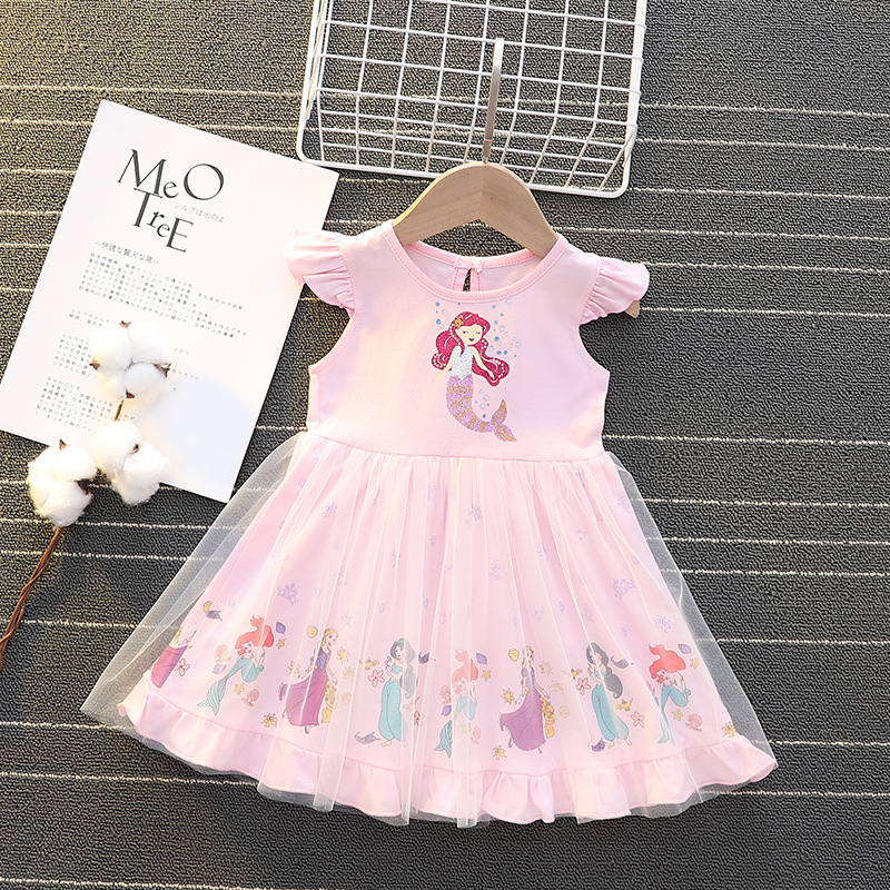 Rochie Elsa pentru fete – rochie de vară cu mânecă scurtă, imprimeu cu sirenă, pentru bebeluși și copii mici