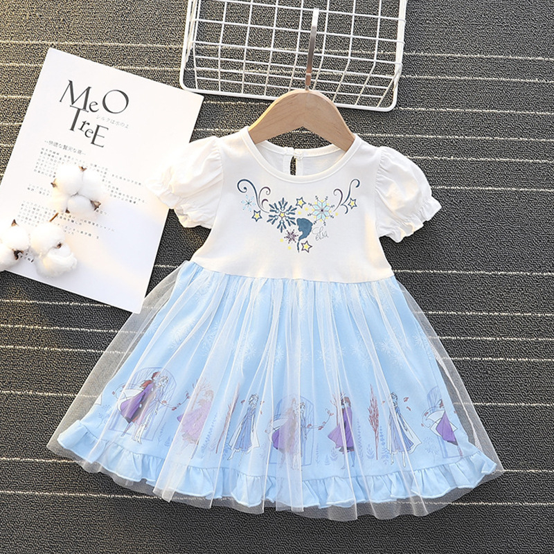 Rochie Elsa pentru fete – rochie de vară cu mânecă scurtă, imprimeu cu sirenă, pentru bebeluși și copii mici