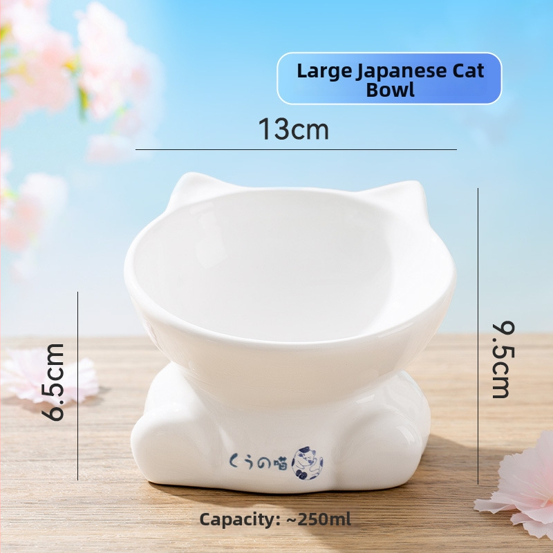 Vas ceramic în stil japonez, cap de pisică, vas pentru mâncare de pisică cu margine înclinată, stabil și greu de răsturnat, potrivit ca vas de apă sau mâncare pentru animale de companie.