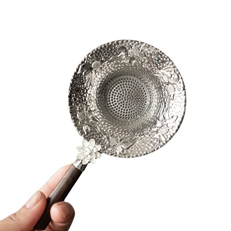 Filtru de ceai metalic cu motif ciocănit lotus – filtru de ceai din aliaj pentru ceremonia ceaiului