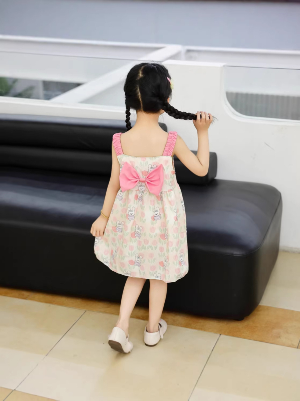 Rochie nouă cu flori pentru fetițe, elegantă și drăguță, cu bretele, croială în A, rochie de vară, în stil desen animat