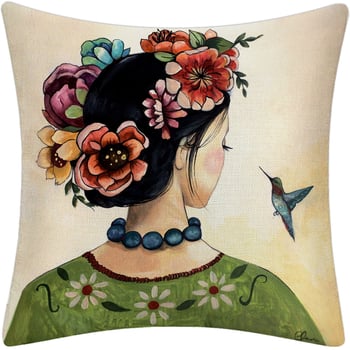 Frida Kahlo, frumoasa artistă cu mustață, față de pernă, față de pernă din in, casă și mașină