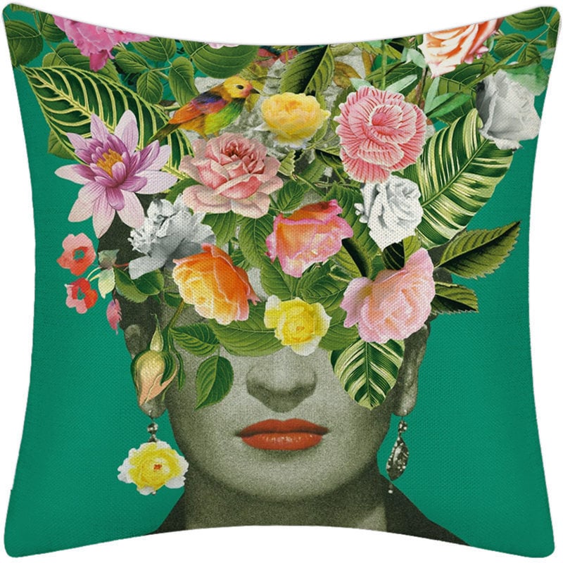 Frida Kahlo, frumoasa artistă cu mustață, față de pernă, față de pernă din in, casă și mașină