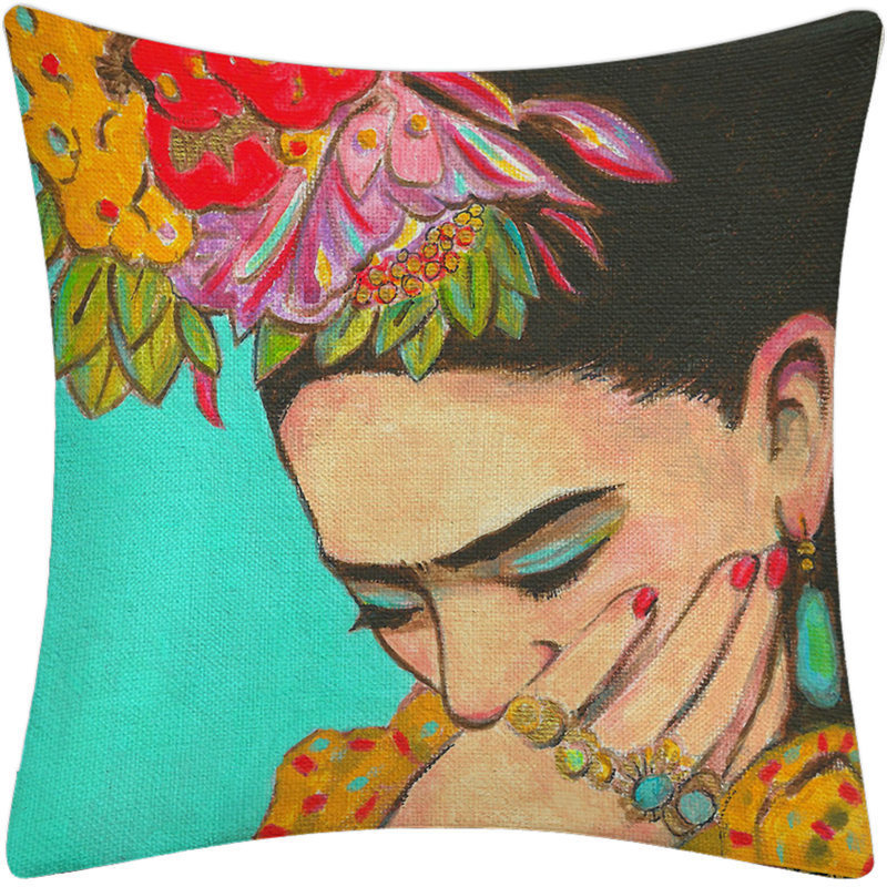 Frida Kahlo, frumoasa artistă cu mustață, față de pernă, față de pernă din in, casă și mașină