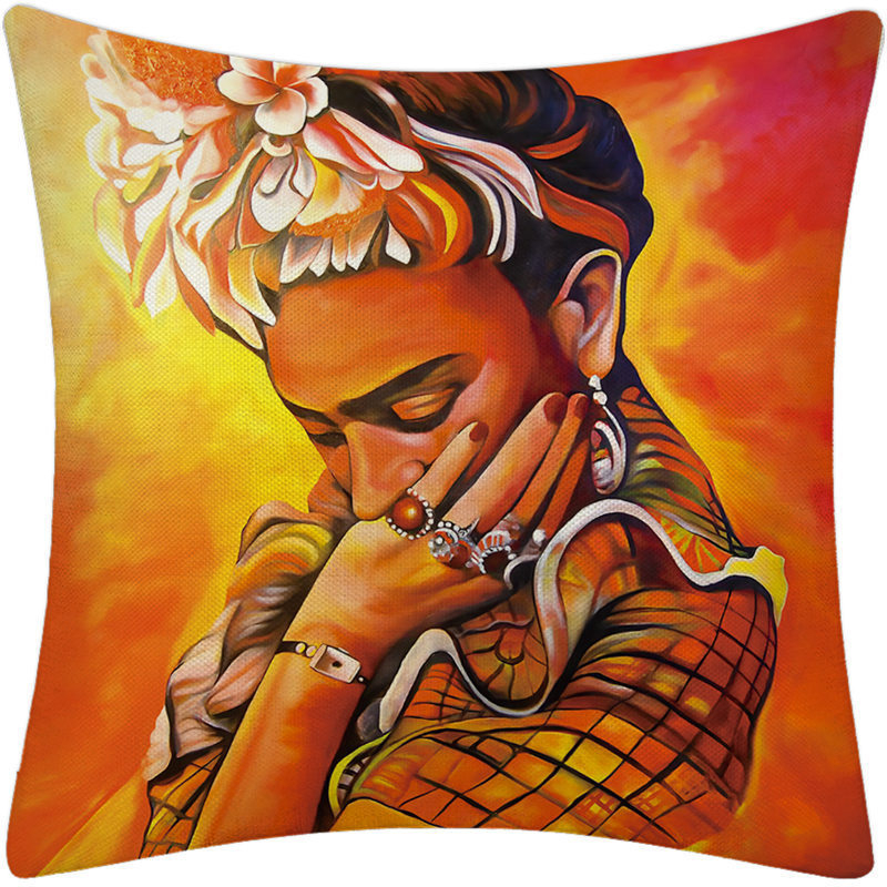 Frida Kahlo, frumoasa artistă cu mustață, față de pernă, față de pernă din in, casă și mașină