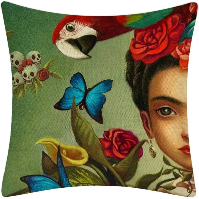 Frida Kahlo, frumoasa artistă cu mustață, față de pernă, față de pernă din in, casă și mașină