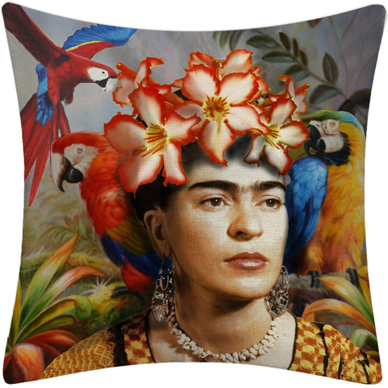 Frida Kahlo, frumoasa artistă cu mustață, față de pernă, față de pernă din in, casă și mașină