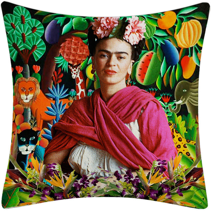 Frida Kahlo, frumoasa artistă cu mustață, față de pernă, față de pernă din in, casă și mașină