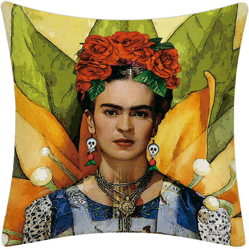 Frida Kahlo, frumoasa artistă cu mustață, față de pernă, față de pernă din in, casă și mașină