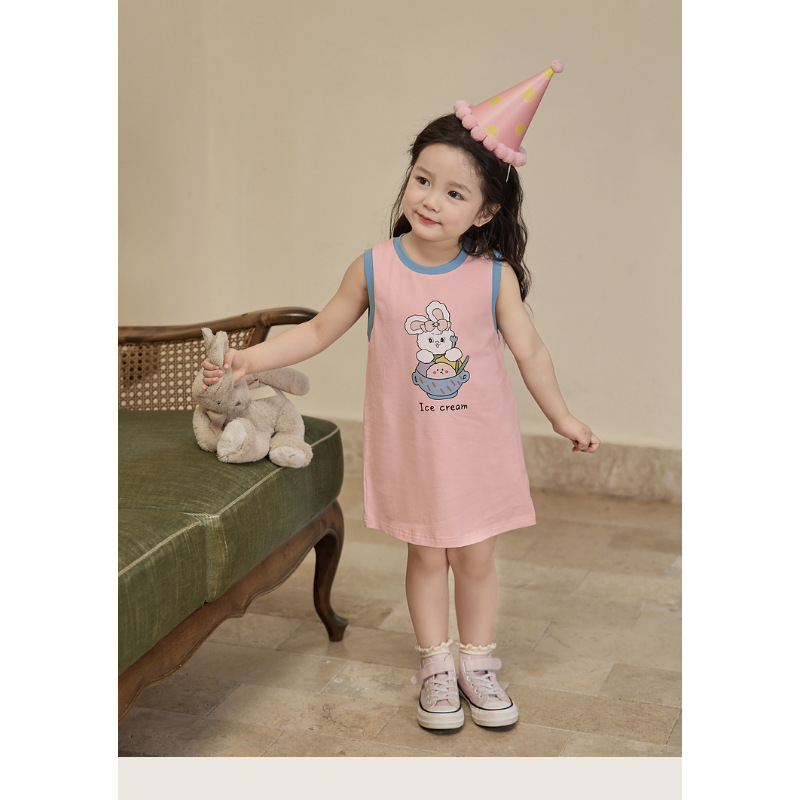 Rochie lungă fără mâneci pentru fete, din bumbac, ușoară și răcoroasă pentru vară