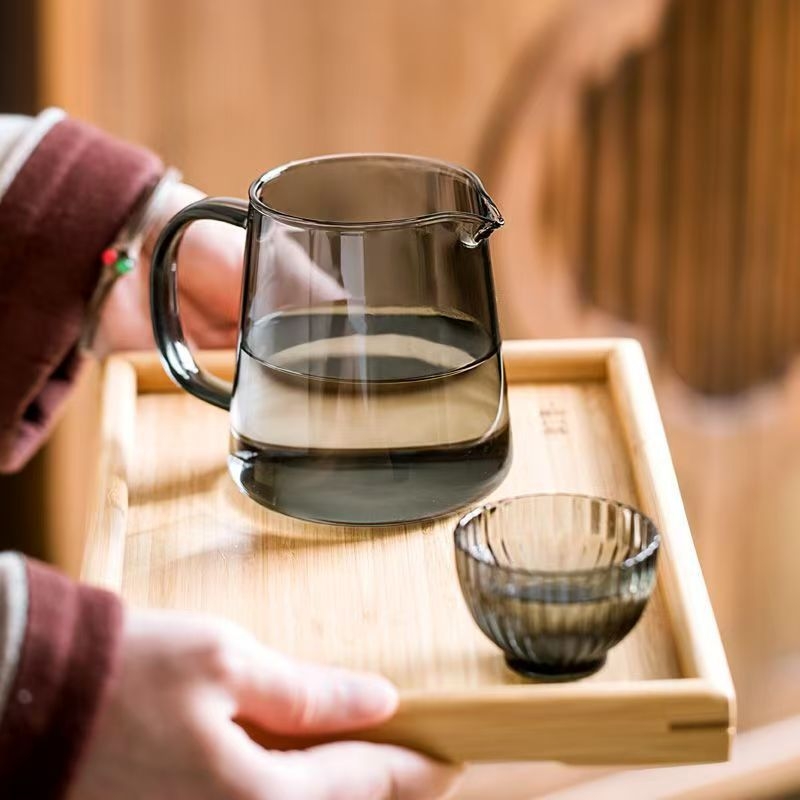 Set Gongfu de ceai din sticlă rezistentă la temperatură, cu filtru, recipient pentru distribuirea ceaiului și ceainic mare de infuzie