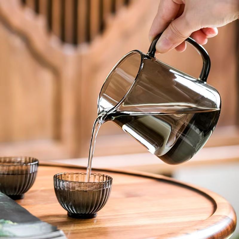 Set Gongfu de ceai din sticlă rezistentă la temperatură, cu filtru, recipient pentru distribuirea ceaiului și ceainic mare de infuzie