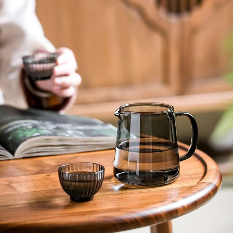 Set Gongfu de ceai din sticlă rezistentă la temperatură, cu filtru, recipient pentru distribuirea ceaiului și ceainic mare de infuzie