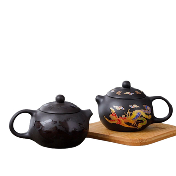 Ceainic Xishi din lut purpuriu cu schimbare de culoare la încălzire, complet lucrat manual, pentru uz casnic, cadou, set Gongfu de ceai, design Dragon și Fenix