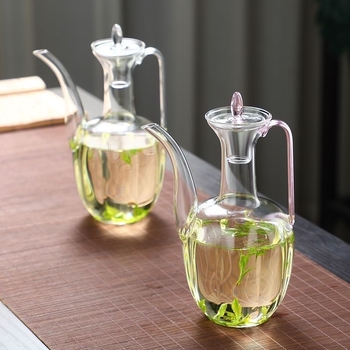 Ceainic din sticlă borosilicată înaltă pentru ceai verde, stil retro Song, ceainic pentru doamne, ceainic inspirat de concubina imperială, vas de infuzare proporțional