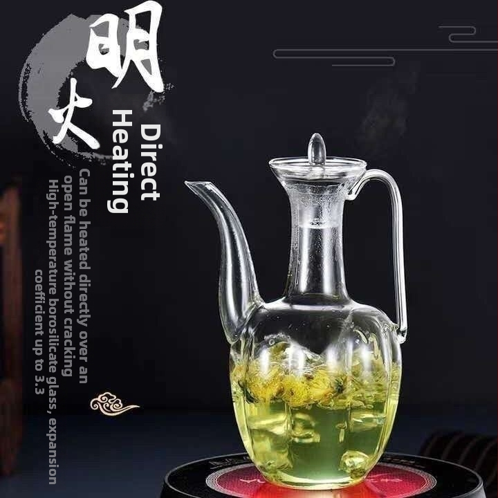 Ceainic din sticlă borosilicată înaltă pentru ceai verde, stil retro Song, ceainic pentru doamne, ceainic inspirat de concubina imperială, vas de infuzare proporțional