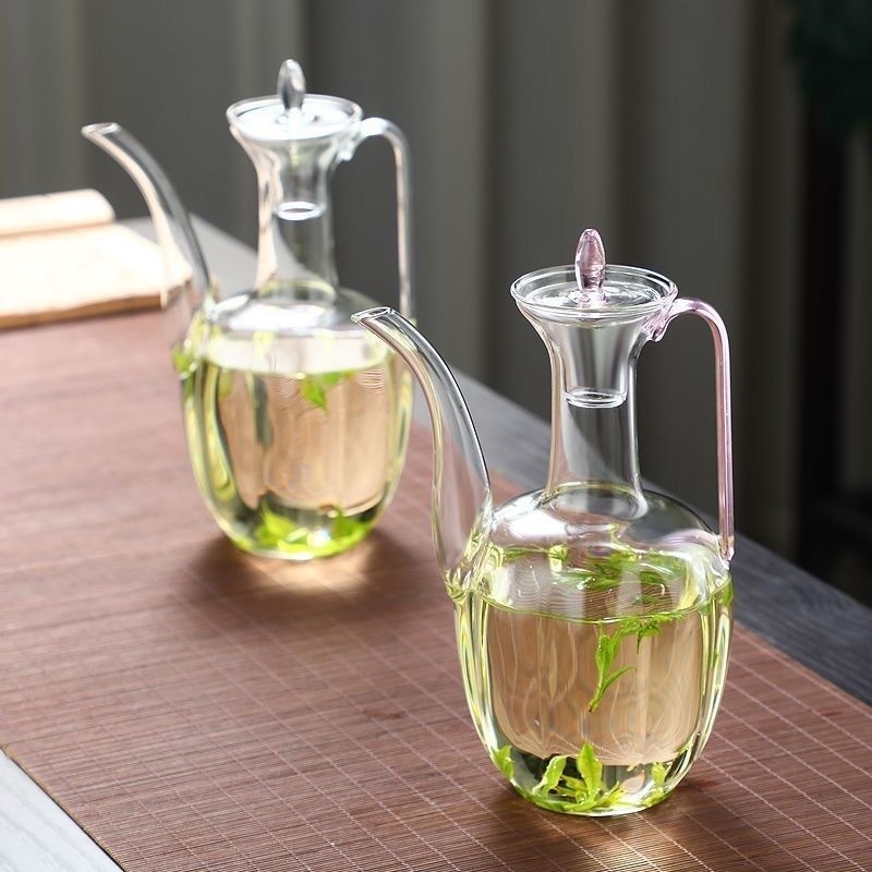 Ceainic din sticlă borosilicată înaltă pentru ceai verde, stil retro Song, ceainic pentru doamne, ceainic inspirat de concubina imperială, vas de infuzare proporțional