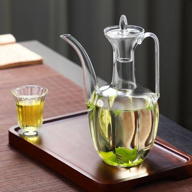 Ceainic din sticlă borosilicată înaltă pentru ceai verde, stil retro Song, ceainic pentru doamne, ceainic inspirat de concubina imperială, vas de infuzare proporțional
