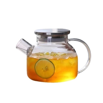 Ceainic pentru o persoană, capacitate mare, din sticlă borosilicată, cu capac din oțel