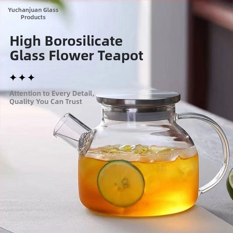 Ceainic pentru o persoană, capacitate mare, din sticlă borosilicată, cu capac din oțel