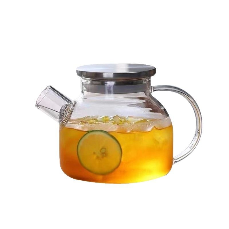 Ceainic pentru o persoană, capacitate mare, din sticlă borosilicată, cu capac din oțel