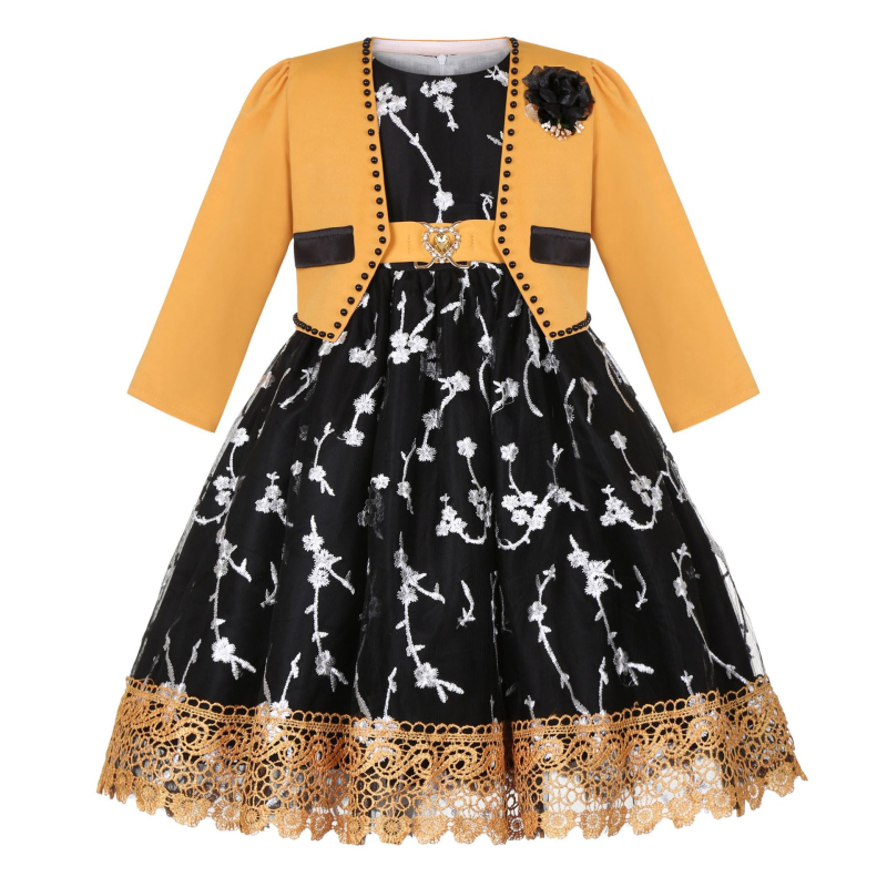 Rochie de prințesă pentru fete, cu broderie din dantelă și fustă din tul