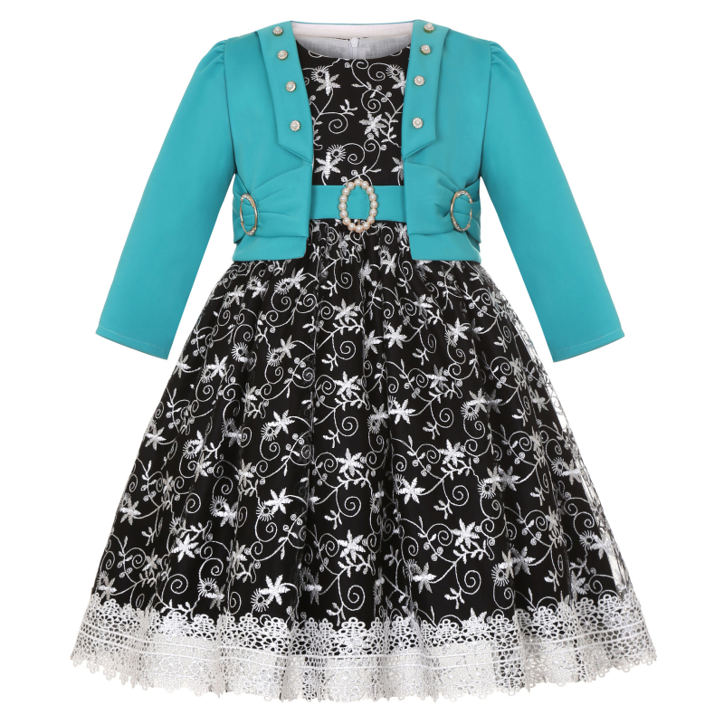 Rochie de prințesă pentru fete, cu broderie din dantelă și fustă din tul