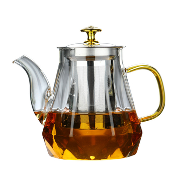Ceainic din sticlă cu filtru din oțel inoxidabil, sticlă borosilicată de înaltă rezistență, corp drept, capacitate mare, rezistent la căldură