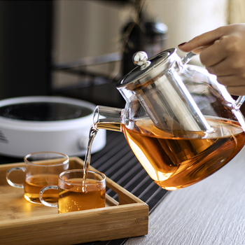 Set de ceai pentru casă: ceainic din sticlă borosilică cu capacitate mare, filtru din oțel inoxidabil, pentru ceai Pu'er