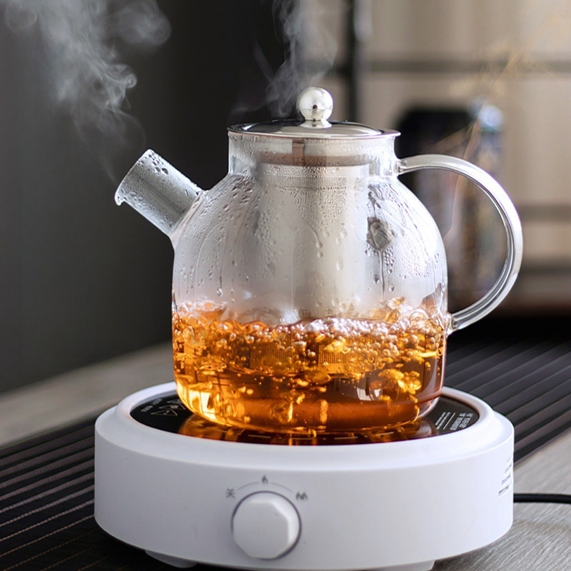 Set de ceai pentru casă: ceainic din sticlă borosilică cu capacitate mare, filtru din oțel inoxidabil, pentru ceai Pu'er