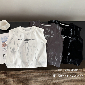 Tricou fără mâneci pentru copii, vară, imprimeu complet, umeri largi, stil coreean, versatil pentru sport și pentru întâlniri în familie