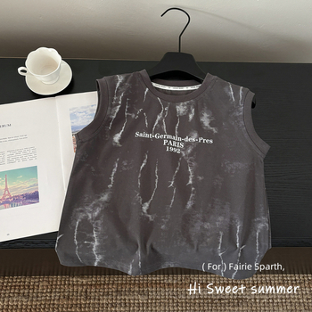 Tricou fără mâneci pentru copii, vară, imprimeu complet, umeri largi, stil coreean, versatil pentru sport și pentru întâlniri în familie