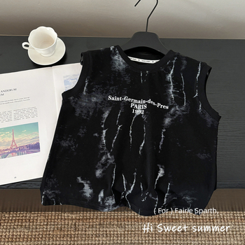 Tricou fără mâneci pentru copii, vară, imprimeu complet, umeri largi, stil coreean, versatil pentru sport și pentru întâlniri în familie